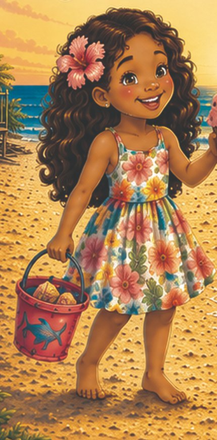 Illustration of Daphne on the beach in Barbados